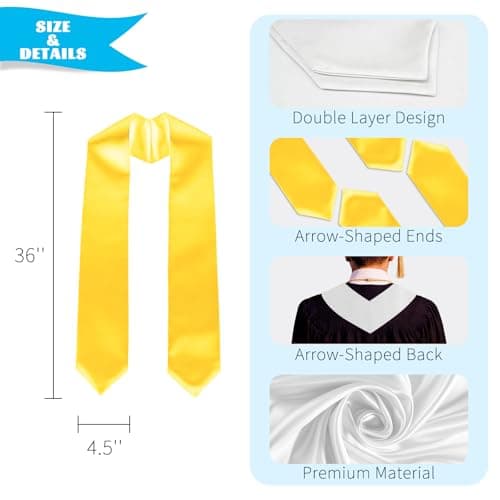 Oeyliz Graduation Stole Class of 2026 Stoles for Graduation 2026 Unisex Adults Blank Graduations Stole 72 Inch Plain Gold Graduations Stoles - Thumbnail 3