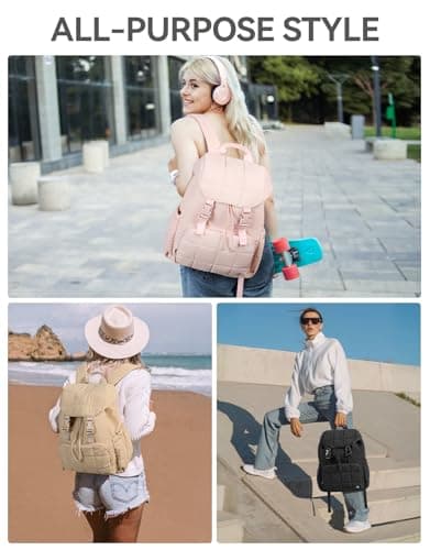 BOSTANTEN Puffer Backpack for Women, 15.6 Inch College Laptop Backpack with RFID Pocket, Water Resistant Casual Travel Daypack, Khaki - Thumbnail 6
