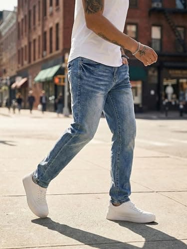 JMIERR Men's Regular Fit Stretch Tapered Leg Cut Skinny Jeans, Fashion Comfort Flex Denim Pants for Men with 5 Pockets, 32W*32L, Ashleigh Blue - Thumbnail 2