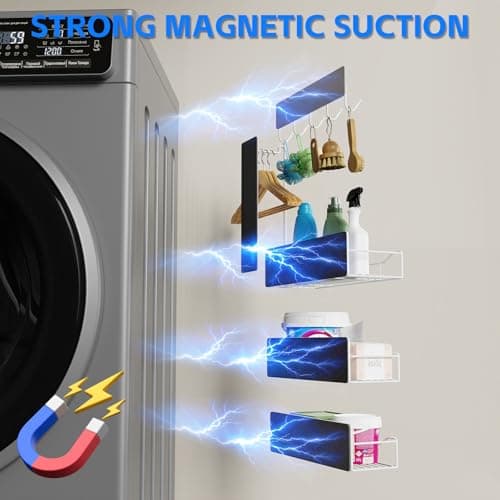 FancyMule Magnetic Spice Rack for Refrigerator, 5 Pack Magnetic Fridge Organizer Shelves, Strong Magnetic Hold, No Drilling, Space Saving Storage Rack for Kitchen & Washing Machine Organizer (White) - Thumbnail 3