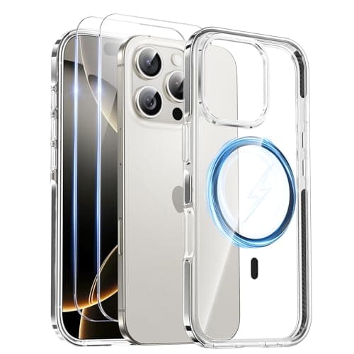 SMARTDEVIL for iPhone 16 Pro Case with 2 Screen Protectors, [Compatible with Magsafe][Anti-Yellowing][Military-Grade Protection] Shockproof Slim Magnetic Phone Case with Black Border Design