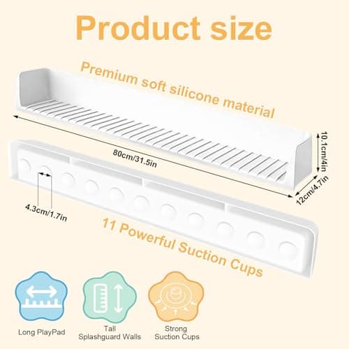 Bathtub Splash Guard, Silicon Bath Tub Toy Storage with Suction Cups, Water Splash and Spill Prevention Tub Edge Guard for Bathroom (White) - Thumbnail 4