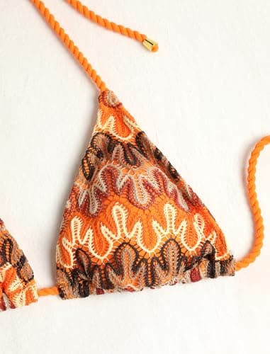ZAFUL 2 Piece Triangle Bikini for Women Knitted Rope Halter Bikini Sets Sexy Bathing Suit Side Tie Swimsuits Beachwear Boho Orange S - Thumbnail 3