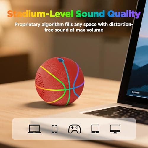 INLOOKSEEK Glow in the Dark Basketball Bluetooth Speaker, Mini Baseball-Sized LED Light Up Ball, Leather Pelota de Basketball, Glow Balls Sports Basketballs Stuff Ornament Gift - Thumbnail 2