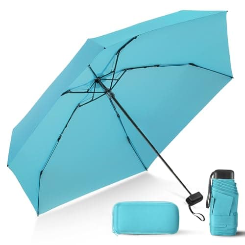 LEAGERA Compact Travel Umbrella with Case - Mini Umbrella for Purse, Small Lightweight &Tiny Design Perfect for Parasol Outdoor Sun&Rain Umbrellas,Lake Green color3 - Image 1