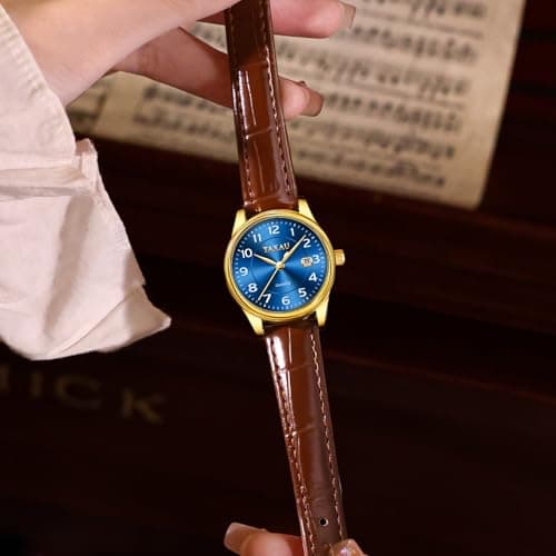 Taxau Watches for Women Blue Face Leather Small Wrist Watch Luxury Analog Lady Watch with Date Large Arabic Numbers Water Resistant Casual Fashion Elegant Brown Watches Reloj para Mujer - Thumbnail 6
