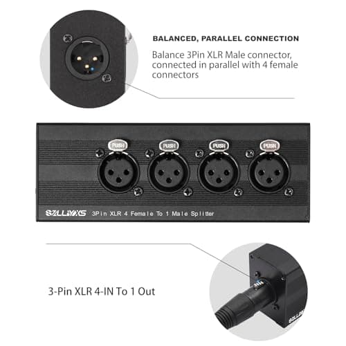 SZLliyxs 3 Pin XLR 1 Male to 4 Female Splitter,4WAY XLR Four-Input and one-Output Parallel Connection Adapter,Four Microphone inputs Converted to one Output,4 in to 1 Out Aduio Splitter - Thumbnail 5