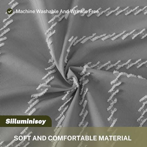 Siiluminisoy Boho Shower Curtain with Tassel Woven Fabric Grey Shower Curtain 72 x 72 Modern Farmhouse Textured Tufted Chevron Striped Minimalist Bathroom Shower Curtain Set with Hooks - Thumbnail 2