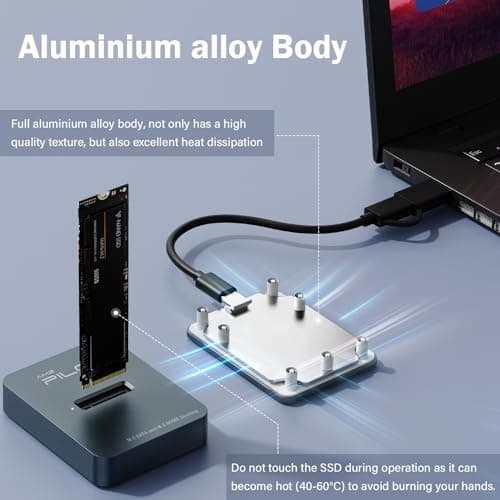 AMZPILOT M.2 NVMe & SATA to USB C Docking Station, M.2 SSD to USB A C Reader Adapter for Both M.2 (M Key, B+M Key) NVMe and SATA NGFF SSD Dock, Size for 2280 2260 2242 2230 Enclosure - Aluminum Alloy - Thumbnail 5