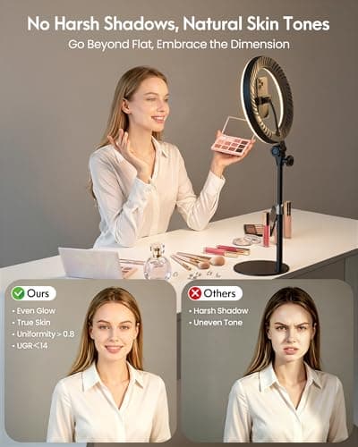 Desk Ring Light with Stand - 10.5'' Desktop Ring Light with Phone Holder for Video Recording, Circle Light for Computer Zoom Meeting Video Conference Lighting Video Calls Podcast Streaming - Thumbnail 2