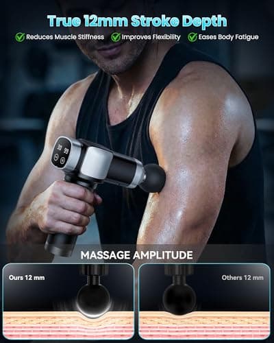 CAMEFER Deep Tissue Massage Gun, Portable Percussion Electric Muscle Massager for Pain Relief, Handheld Massagers with 30 Speeds & 6 Attachments for Back and Neck, Gifts for Men Women - Thumbnail 6