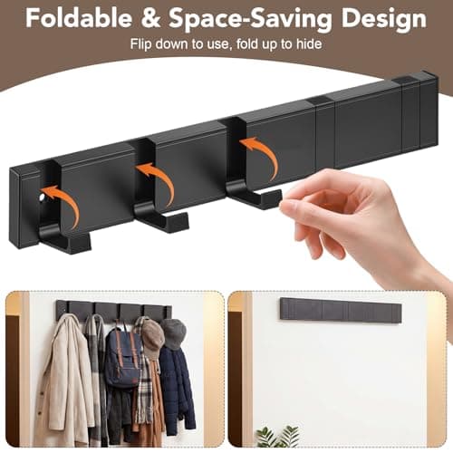 Dntorx Wall Coat Rack with 5 Foldable Hooks, Black Metal Coat Hooks Hanger - Thumbnail 6