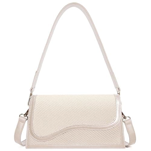 Kiss Sea Women Shoulder Handbags Trendy Leather Cross Body Purses Clutch Saddle Bag with 2 Removable Strap Apricot - Image 1