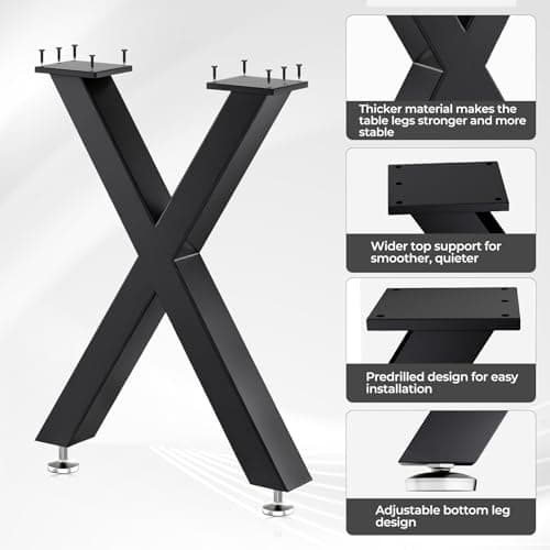 SNYXXOZ Coffee Table Legs 16H x 11.7W Heavy Duty Metal Bench Legs, X- Shape Dining Table Kitchen Table Office Desk Table Base Replacement with Adjustable Feet Pads Screws 1000 LBS Load Black Set of 2 - Thumbnail 3