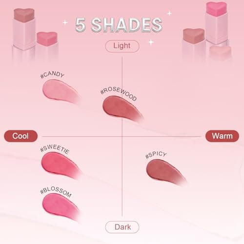 Blush Stick, Cream Blush for Cheeks & Lips, Easy to Blend, Heart-Shaped Soft Shimmer Finish, Natural Dewy Glow, Buildable Color, Long-Lasting, Travel-Friendly, CANDY, 0.25 oz - Thumbnail 5
