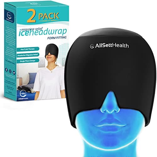 2 Pack - Migraine Relief Cap Ice Head Wrap and Hat | Hot/Cold Gel Pack with Face and Eye Mask Compress for Headache Relief - Black 2 Pack - Image 1
