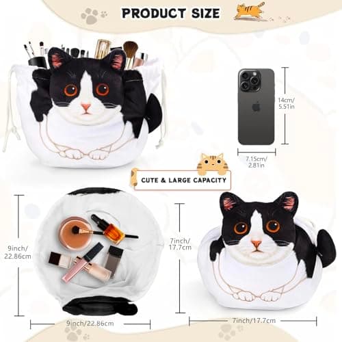 Openhahaha Drawstring Makeup Bag, Cat Makeup Bag, Travel Makeup Organizer, Cosmetic Pouch Bag, Cat Gift for Women, Lay Flat Makeup Bag Gifts for Cat Lovers - Thumbnail 4