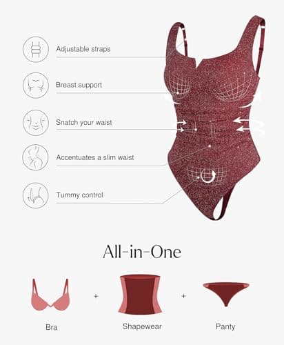 Popilush Shapewear Bodysuit Sparkly Tops for Women Tummy Control Square Neck Sleeveless Body suit Going Out Tank Tops - Thumbnail 4