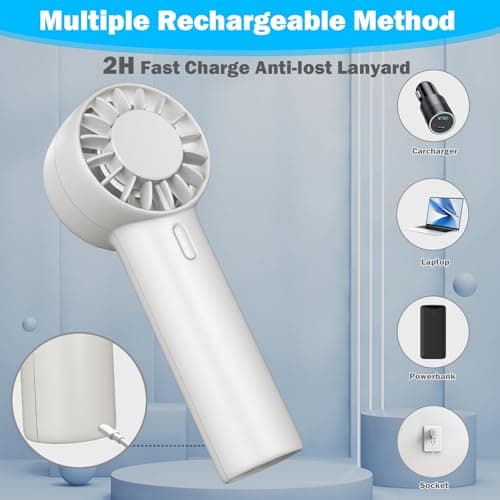 Portable Mini Turbo Handheld Fan, Pocket USB Rechargeable fan with 3-Speed Super Strong Wind Adjustable, Personal Travel Summer Cooling Eyelash Fan Gifts for Girls Boys Men Women- Indoor Outdoor - Thumbnail 2