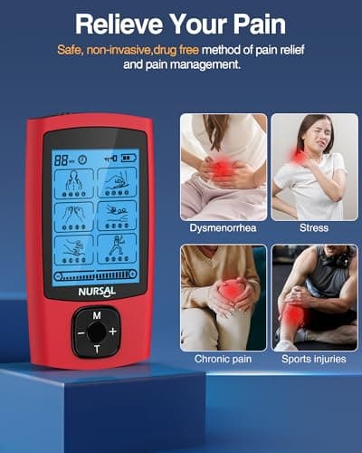 NURSAL 24 Modes TENS Unit Muscle Stimulator, Rechargeable Electronic Pulse Massager with 8 Pads for Back and Shoulder Pain Relief and Muscle Strength (Red) - Thumbnail 3
