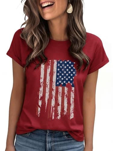 Humordream Women’s American Flag Shirts Star and Stripes Graphic Print Short Sleeve 4th of July Tee Tops - Image 1