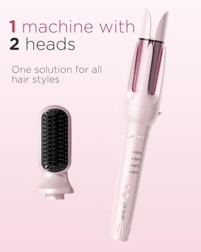 ZZR SEVEN 2 in 1 Automatic Curling Iron with 1.25 Inch Ceramic Barrel, Straightening Comb, Hair Curler Tools, Rotating Curling Iron with 4 Temp, 10S Fast Heating, Dual Voltage (Pink) - Thumbnail 2