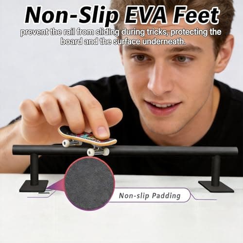 Professional Fingerboard Flat Rail Premium Solid Steel Construction Deck Ramp Skateboard Obstacle Powder Coated Finish Non-Slip Foam Feet Used with Fingerboard Decks Mini Skatepark Accessory Black - Thumbnail 2