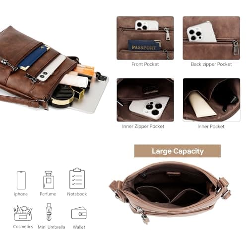 Kiss Sea Womens Crossbody Purse Leather Travel Crossbody Bag with Tassel and Adjustable Strap Brown - Thumbnail 4