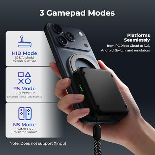 abxylute M4 Snap-On Mobile Gaming Controller for Android & iPhone, Switch 1&2, Portable Bluetooth Mini Controller, Pocket-Sized Retro Emulator Gamepad w/Stand, Dual Joystick Turbo Pro Gaming, Magnetic Black - Thumbnail 4