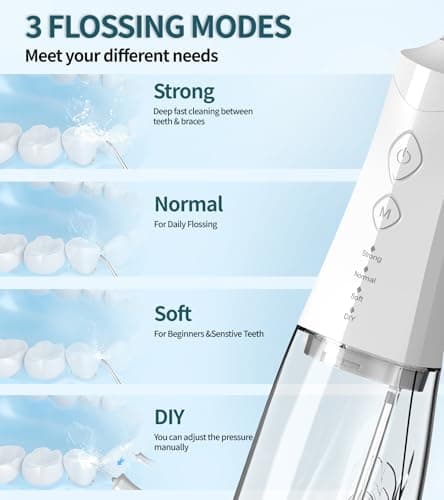 Water Dental Flosser Cordless for Teeth, 350ML Water Dental Flosser Teeth Pick 4 Modes Portable Oral Irrigator with 4 Jet Tips Rechargeable Flossers Oral Irrigator IPX7 Waterproof for Home Travel - Thumbnail 3