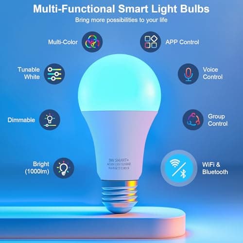 FRIDEKO HOME LED Smart Light Bulbs - Wi-Fi & Bluetooth Light Bulbs, Color Changing Light Bulb Compatible with Alexa and Google Assistant, A19 E26 RGBTW Light Bulb, 800LM (2 Pack) - Thumbnail 2