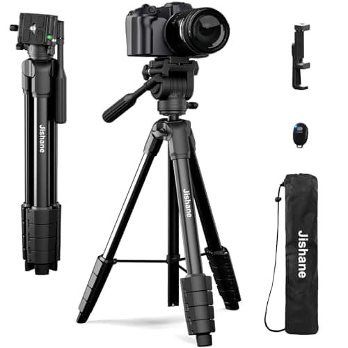 Jishane Camera Tripod, Travel Tripod for Camera Canon EOS Rebel Nikon, 61" Lightweight Phone Stand with Wireless Remote & Carry Bag, Compatible with DSLR, iPhone, Spotting Scopes, Max Load 11lb - Image 1