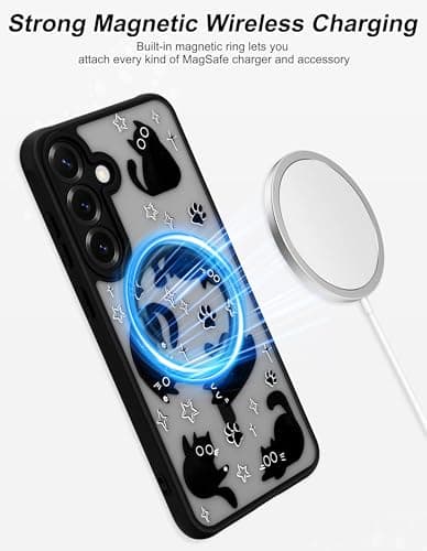 Aitipy Compatible with MagSafe Case for Samsung Galaxy S25, Cute Black Cat Aesthetic Pattern Magnetic Design Phone Case, Soft TPU Protective Phone Cover for Women Girls-Black - Thumbnail 4