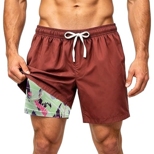 HomDesk Men's Workout Running Shorts, 2 in 1 Quick Dry Lightweight Gym Athletic Shorts with Pockets for Basketball Swim Jogging Brick Red - Image 1
