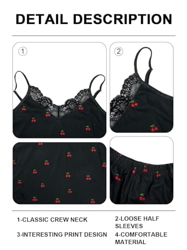 MAXIMGR Pajama Set for Women 2 Piece Lace Camisole Pj Cami Shorts Set V Neck Soft Lingerie Sleepwear Ribbed Nightwear Black - Thumbnail 6