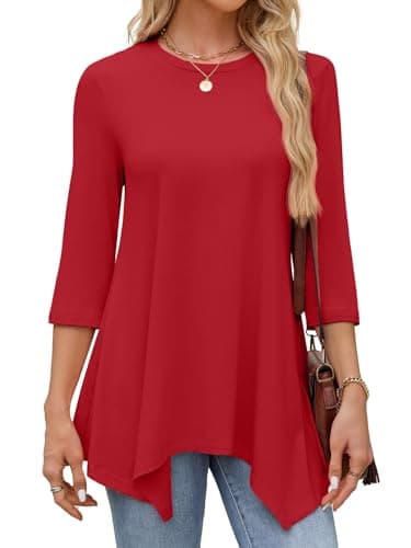 JUSTFASHIONNOW 3/4 Sleeve Tunic Tops for Women Loose Fit Dressy Casual Blouses Fall Shirts Christmas Tops Plus Size Womens Clothing（Red，X-Large - Thumbnail 4