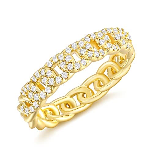 SHINYSO 14K Gold Plated Wedding Bands for Women Round Cubic Zirconia Half Eternity Stackable Engagement Promise Rings for Her Size 6