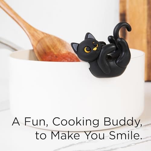 Black Cat Spoon Rest for Stove Top – Silicone Pot Clip Utensil Holder & Lid Lifter – Funny Kitchen Gadget, Unique Witchy Cat Gifts for Women & Halloween – 3" x 2.5" - Thumbnail 4