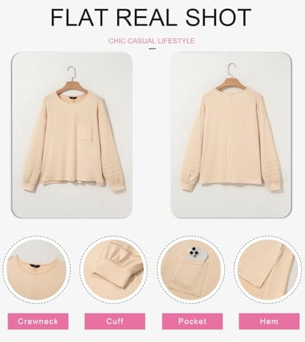 Dokotoo Cute Tops for Women Long Sleeve Shirts Trendy Beige Tops Womens Business Blouses Dressy Casual 2026 Spring Fashion Trendy Shirt with Pocket Loose Fit Tee XX-Large - Thumbnail 4