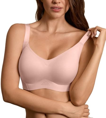 DEANGELMON Seamless Wireless Bras for Large Bust Women No Underwire Full Coverage T-Shirt Bra Comfort V Neck Everyday Bras(Pink,XXXXL) - Image 1
