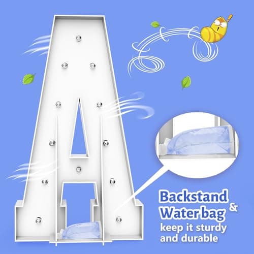 4FT Marquee Light Up Letters - Cool White Light Up Letters W with Fixed Water Bag, Party Decoration Large Marquee Light Up Letters can Be Used for Wedding Decoration, Birthday Party Decoration - Thumbnail 4