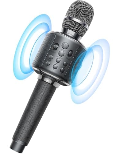 MetFut Wireless Bluetooth Karaoke Microphone, Built-in Loud Speaker for 10H Playback, Add Reverb/Duet Mode/Earbuds Monitoring, Portable Karaoke Machine for Entertainment & Singing Practice (Gray)