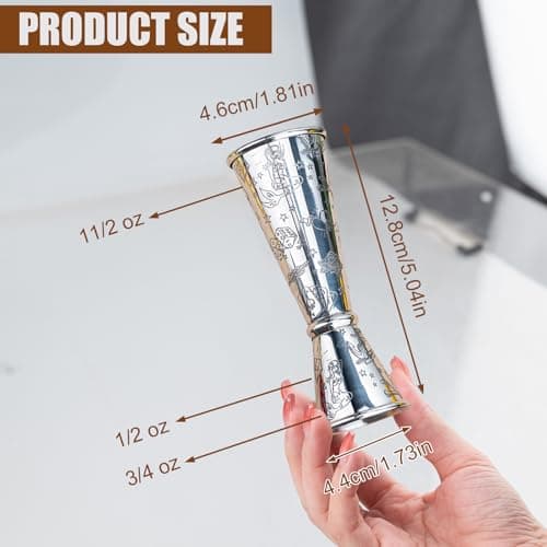 Jigger for Bartending, Cocktail Jigger 2 oz 1 oz with Measurements Inside, 304 Stainless Steel Jigger, bar Accessories, Cocktail Measuring Cup, Silver, Etched - Thumbnail 2