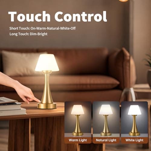URLIGHTS Waterproof Rechargeable Table Lamp for Shower & Outdoor, Cordless Touch Dimmable Nightstand Lamp with 3 Light Colors, Portable LED Light for Bedroom, Patio, Camping & Bar (Copper) - Thumbnail 3