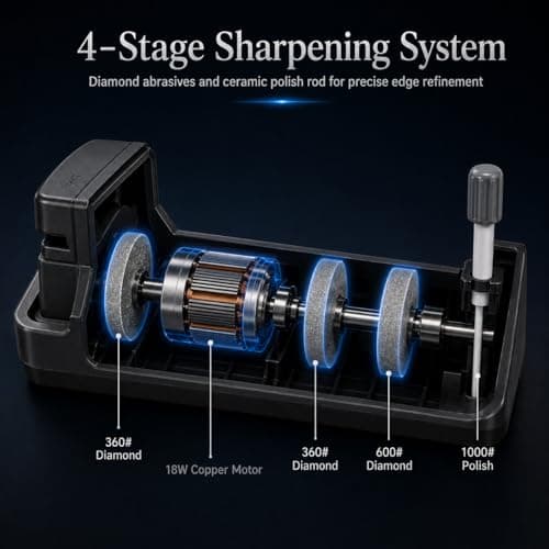 Electric Knife Sharpener for Knives, Scissors, Axes, 5-in-1 Multi-Function Sharpener with Adjustable Speed, 3-Stage Diamond Grinding, Ceramic Polishing Rod, LCD Display - Thumbnail 3