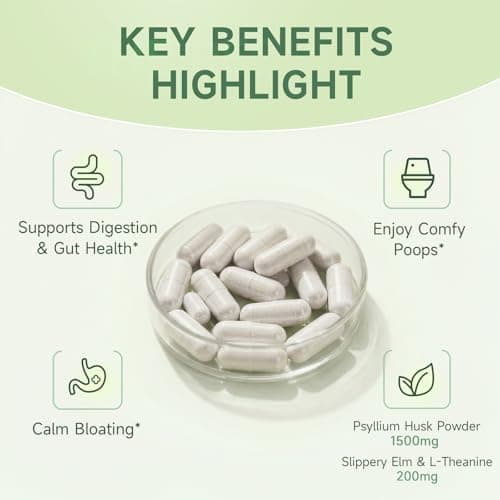Fiber Supplement Capsules for Digestive Health & Regularity,Effortless Bowel Movements-Psyllium Husk Powder & Slippery Elm-Natural Prebiotic Fiber,Non-GMO-Daily Fiber for Adults, Women & Men-120Caps - Thumbnail 5