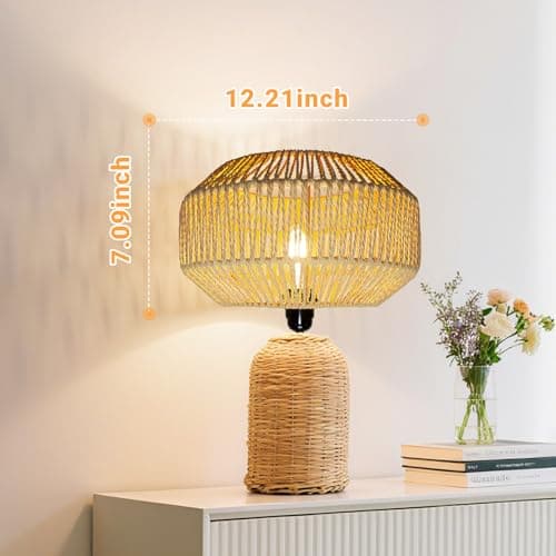 LUCORUSC Hanging Light Rattan Lamp Shades Boho Lamp Shades, Woven LampShades for Floor Lamps Rattan Pendant Lights Boho Lamp Light Table Lamps Plug in Pendant Light - Thumbnail 5