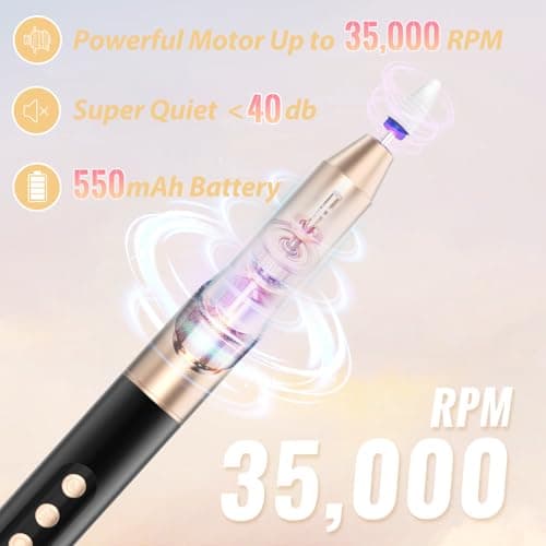 Denabuty Cordless Electric Nail Drill File: 35000RPM Professional Nail Drill Machine with UV LED Nail Lamp Charging Base, Manicure Pedicure Kit E File for Acrylic Gel Dip Powder Polish Black - Thumbnail 3