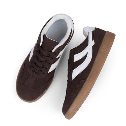 Tigeridea Flat Comfortable Shoes Slip on Lace up Rounded Toe Fashion Casual Sneakers for Women Chocolate Suede Tennis Shoes Size 9.5 - Thumbnail 5