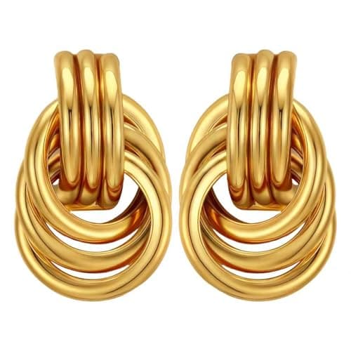 14K Gold Plated Trendy Gold Knot Earrings for Women Chunky Statement Drop Dangle Earrings - Image 1